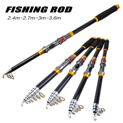 RD-311 Black-Gold Fiberglass Casting Lure Fishing Rod, Multi-Size (2.4m/2.7m/3m/3.6m Single Rod)