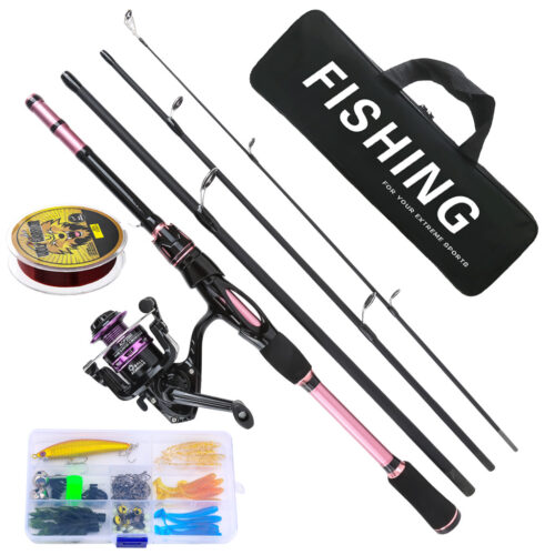 RD-313 1.8m Pink 4-Section Lure Fishing Rod Full Combo (Rod + 3000 Metal Spinning Reel + 100M Line + Tackle Box + Bag)
